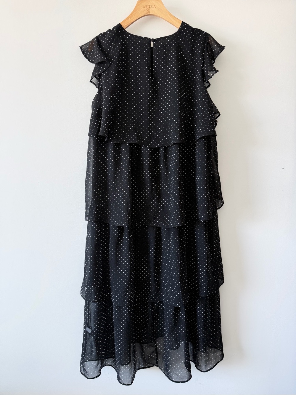 Who What Wear Black White Polka Dot Tiered Chiffon Midi Dress Ruffle Sleeve S - Picture 8 of 10